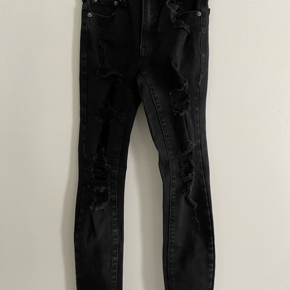 Women's/Juniors Black Distressed Jeans Aeropostale 000 Regular High Rise Jegging